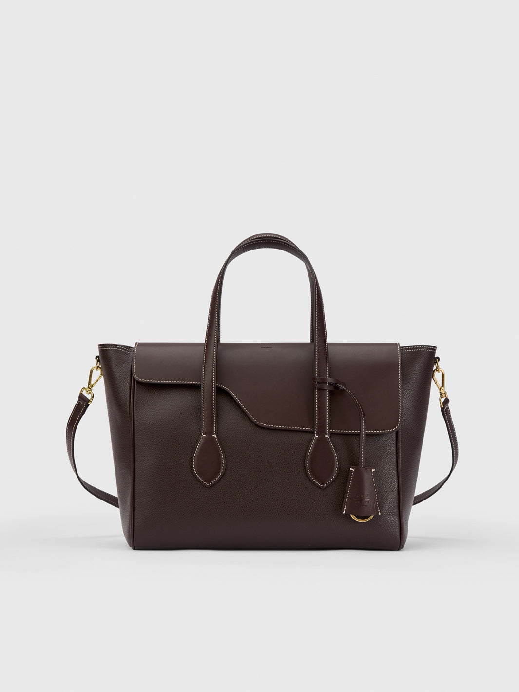 Merlara Walnut/Contrast Stitch Grained Leather Large handbag