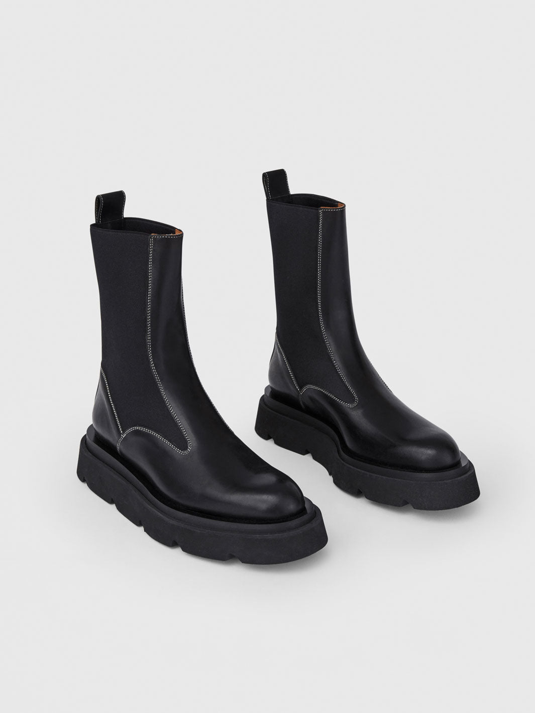 Moncalieri Black/Contrast Stitch Leather Chunky Boots