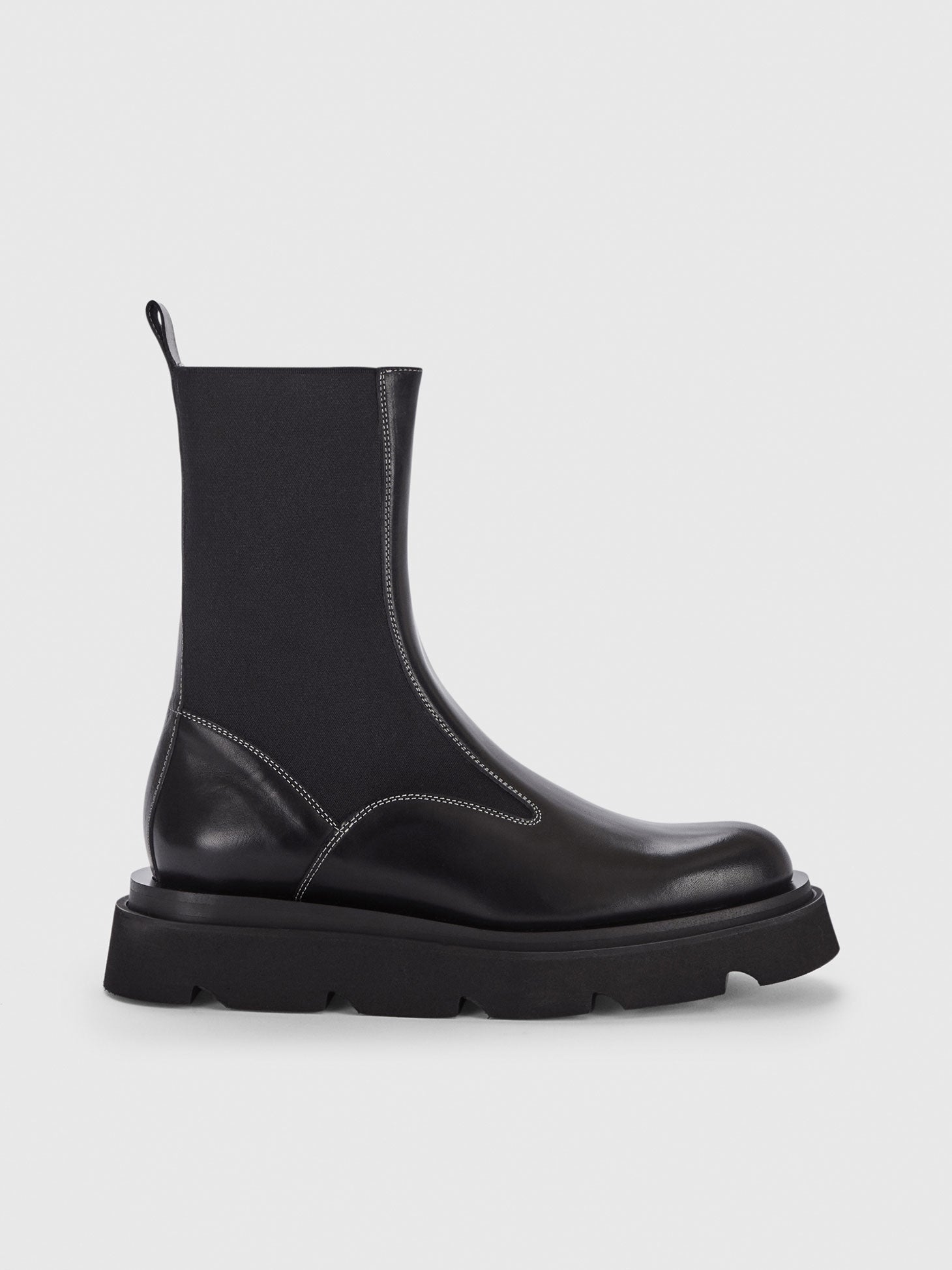 Moncalieri Black/Contrast Stitch Leather Chunky Boots