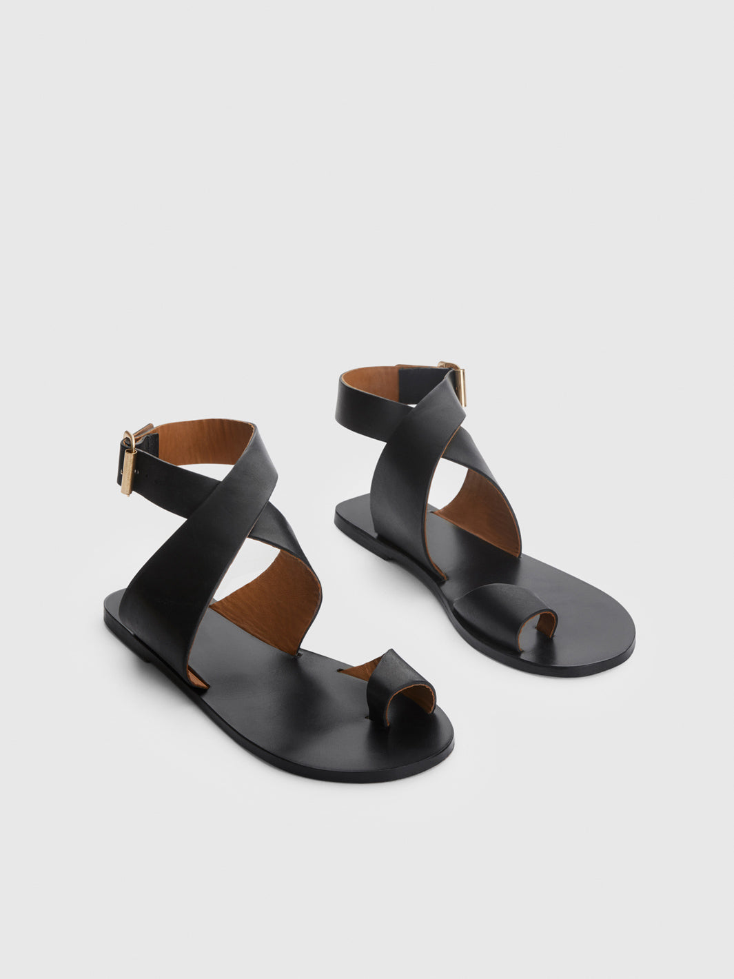 Montagano Black Leather Flat sandals