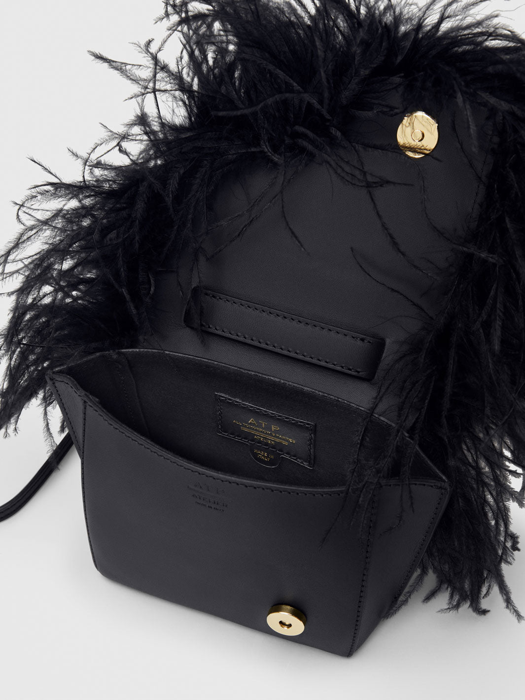 Montalcino Black Leather/Feathers Mini handbag