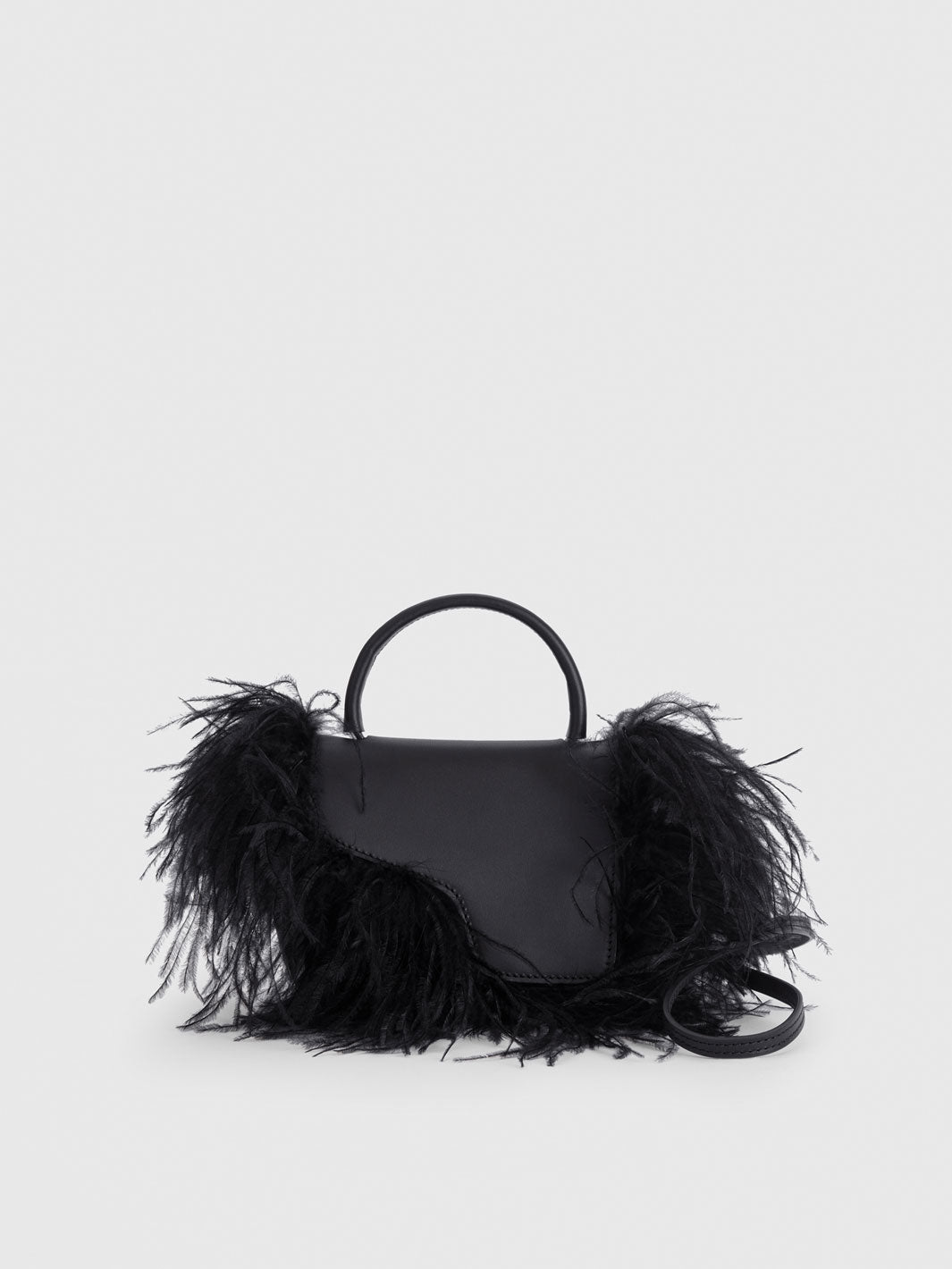 Montalcino Black Leather/Feathers Mini handbag