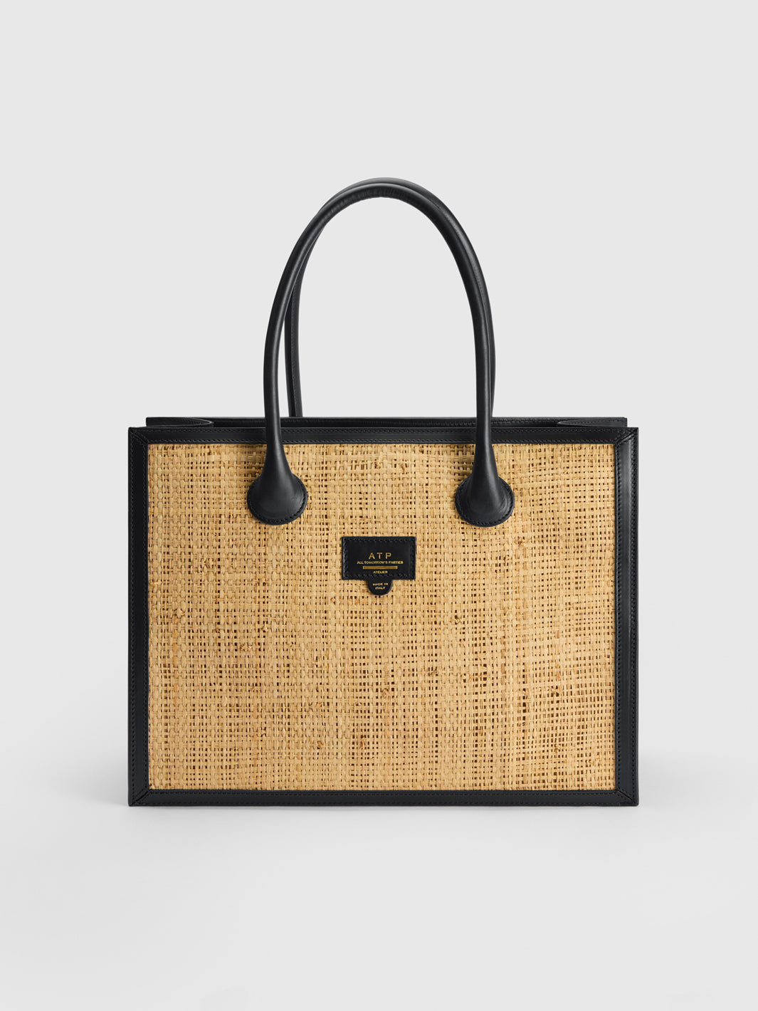 Montefalcione Natural/Black Raffia/Leather Book bag
