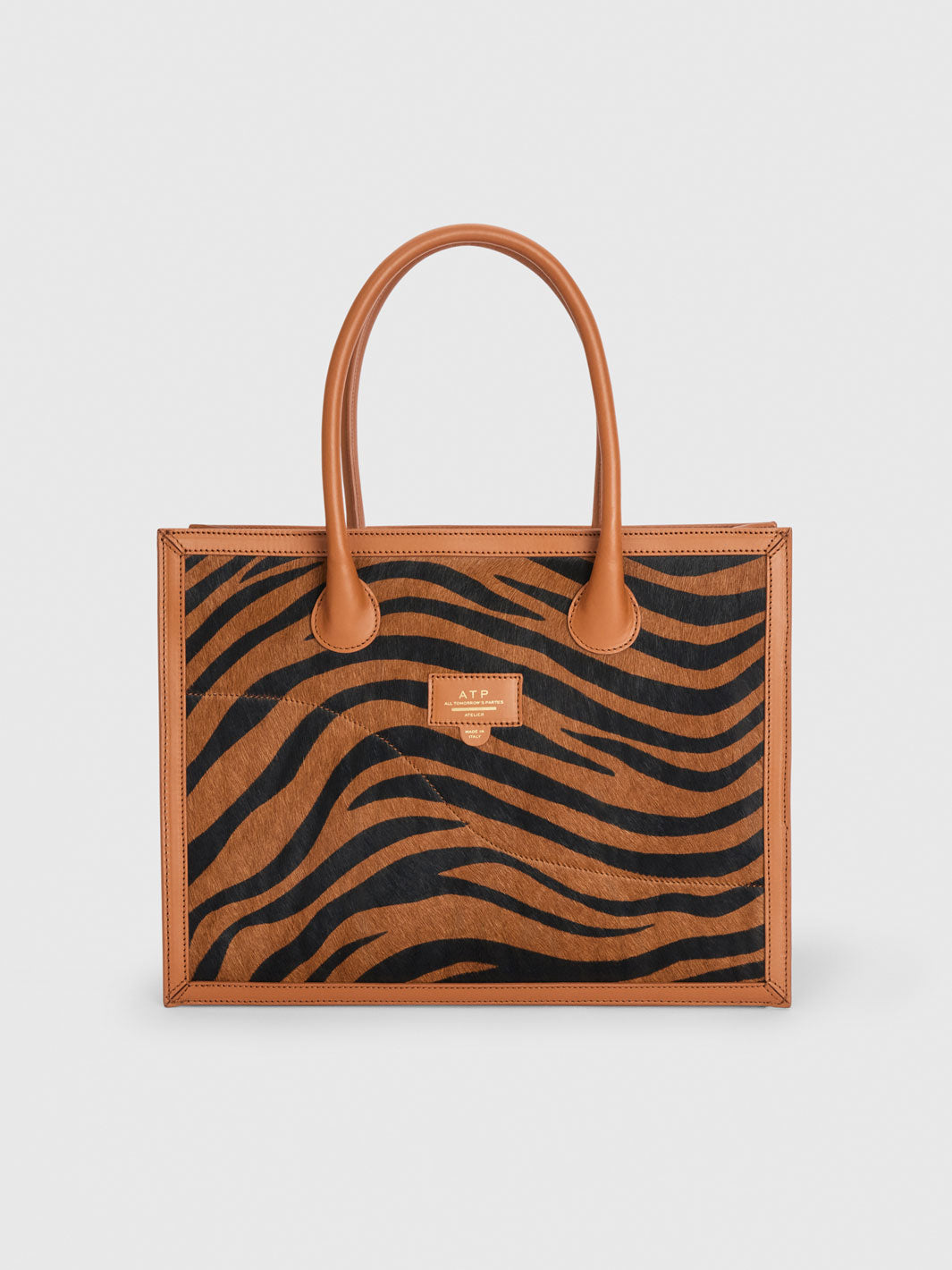 Montefalcione Brandy Printed Zebra Pony/Leather Book bag