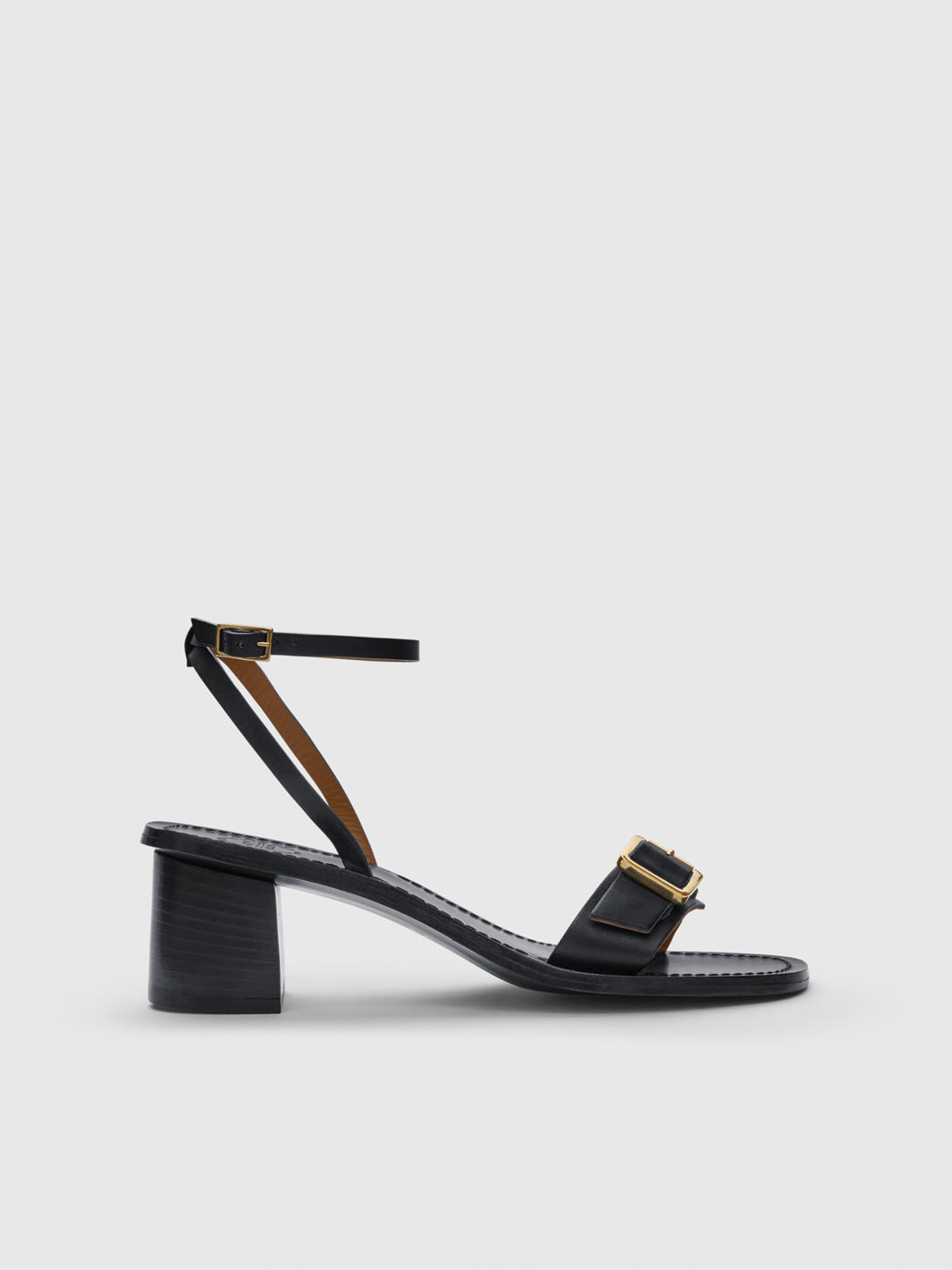 Mori Black Leather Ankle strap heels