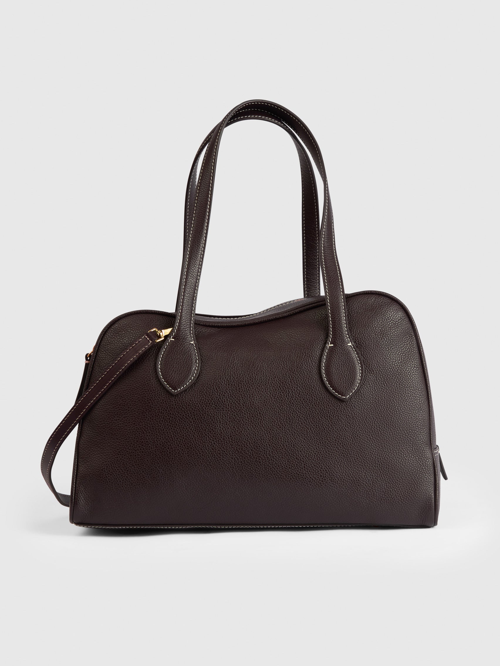 L'etoile1979 NEW WAVE レバンゲルボア Noale Walnut/Contrast Stitch Grained Leather Top handle bag | ATP