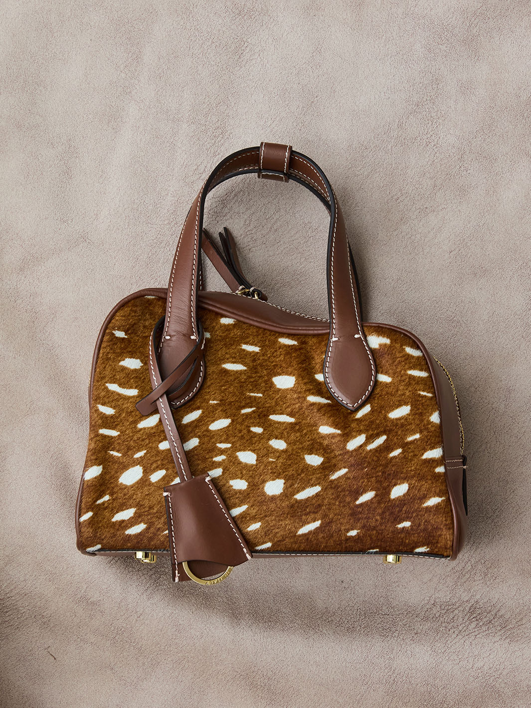 Ormelle Cannella Printed Cerbiatto/Leather Top handle bag