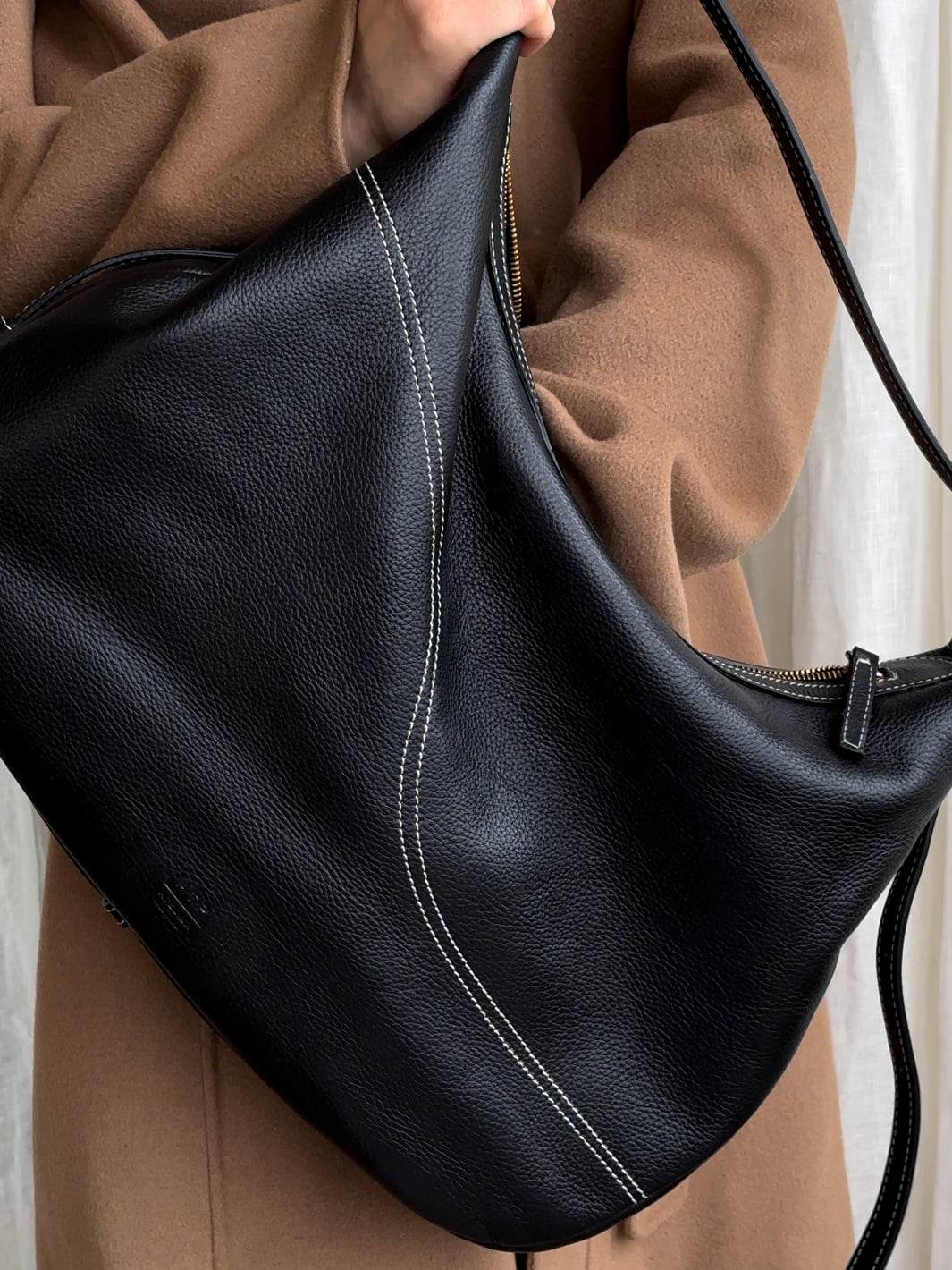 Potenza Black/Contrast Stitch Grained leather Large hobo bag ATP