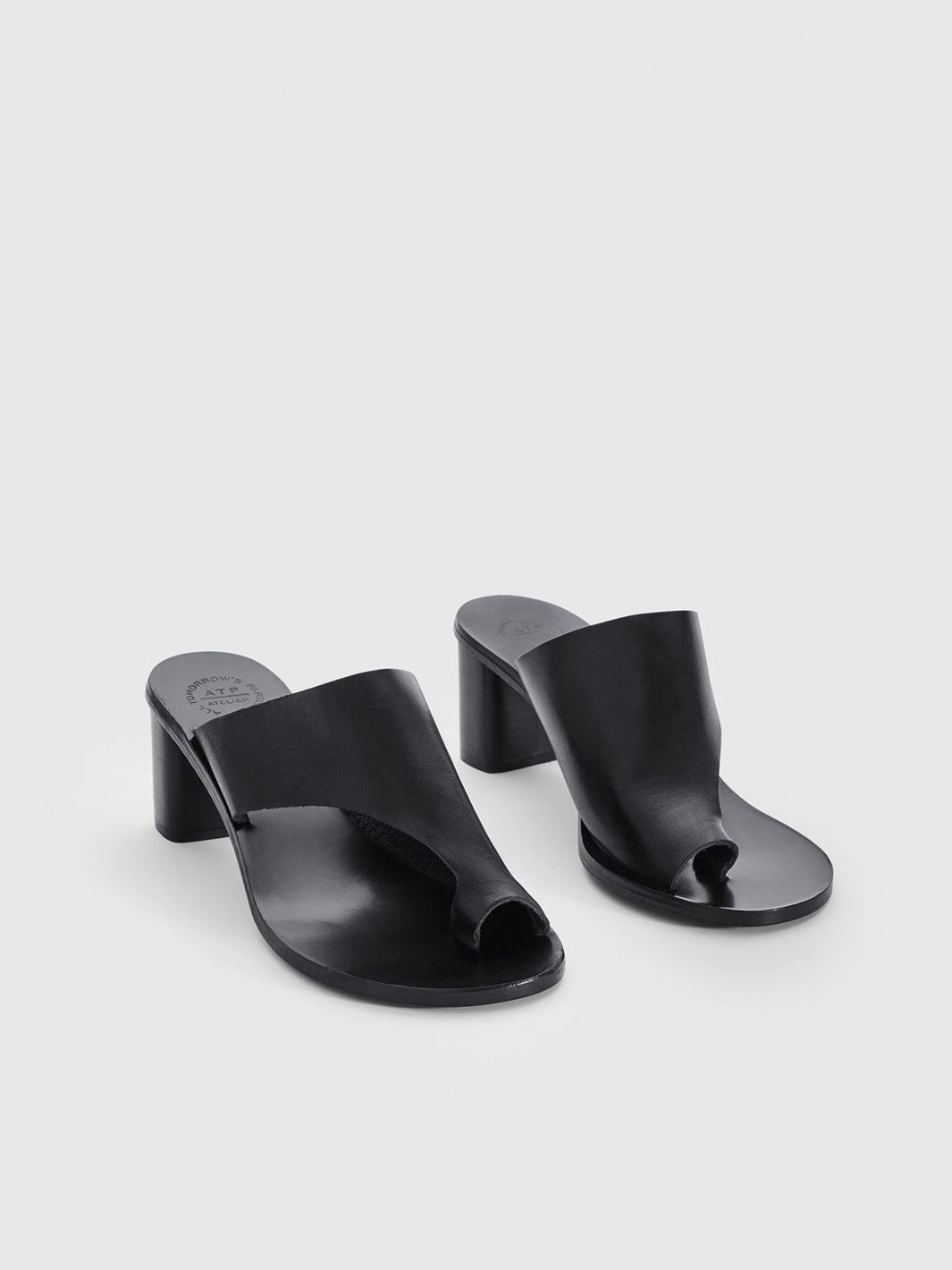 Rosate Black Leather Cutout heeled sandals | ATP Atelier