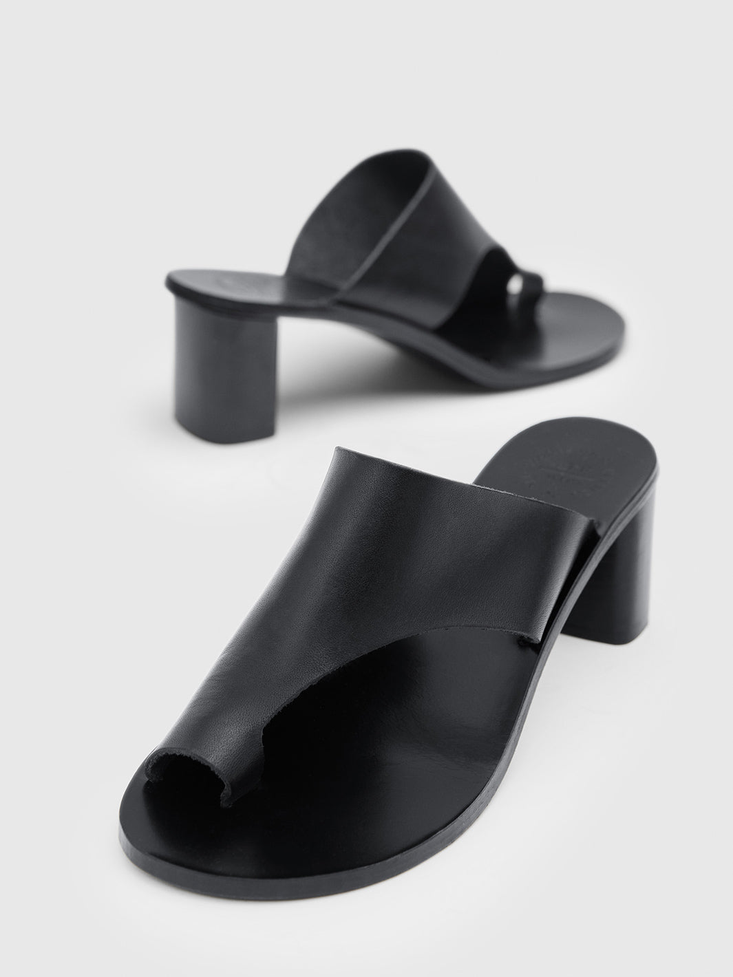 Rosate Black Leather Cutout heeled sandals