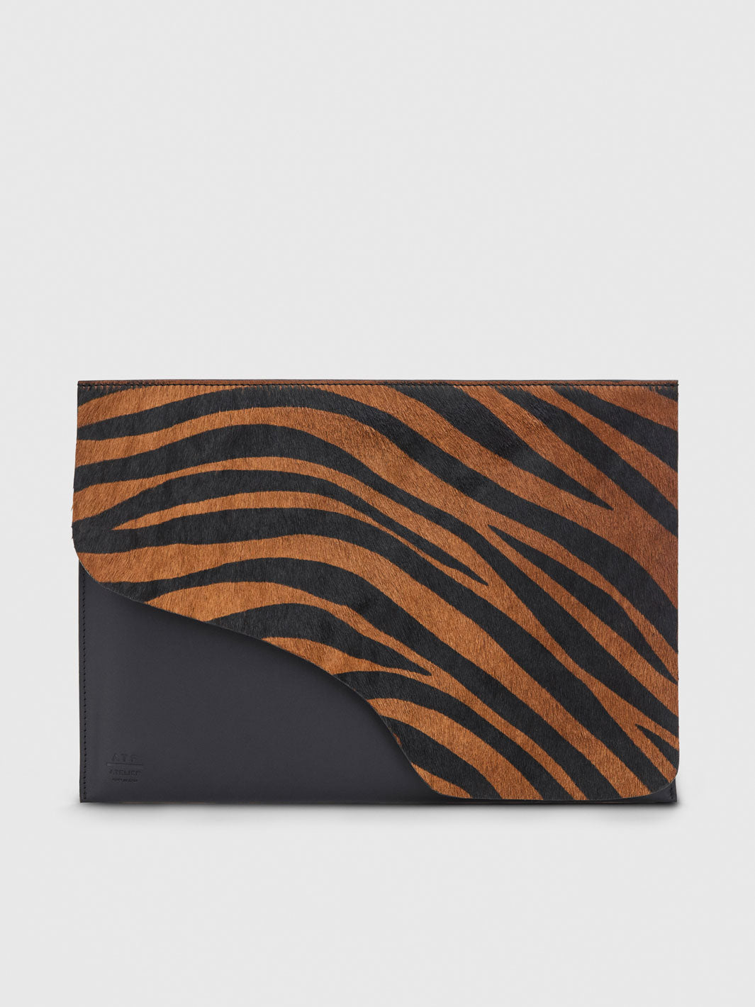 Sardegna Media Brandy/Black Printed Zebra Pony/Leather Laptop case