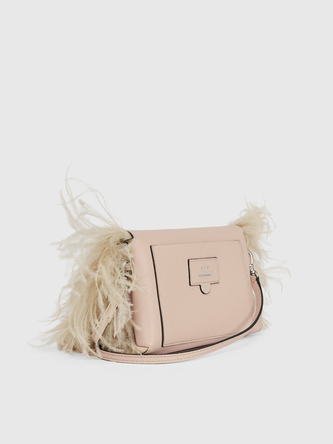 Scarlino Cipria Grained Leather/Feathers Pouch Bag