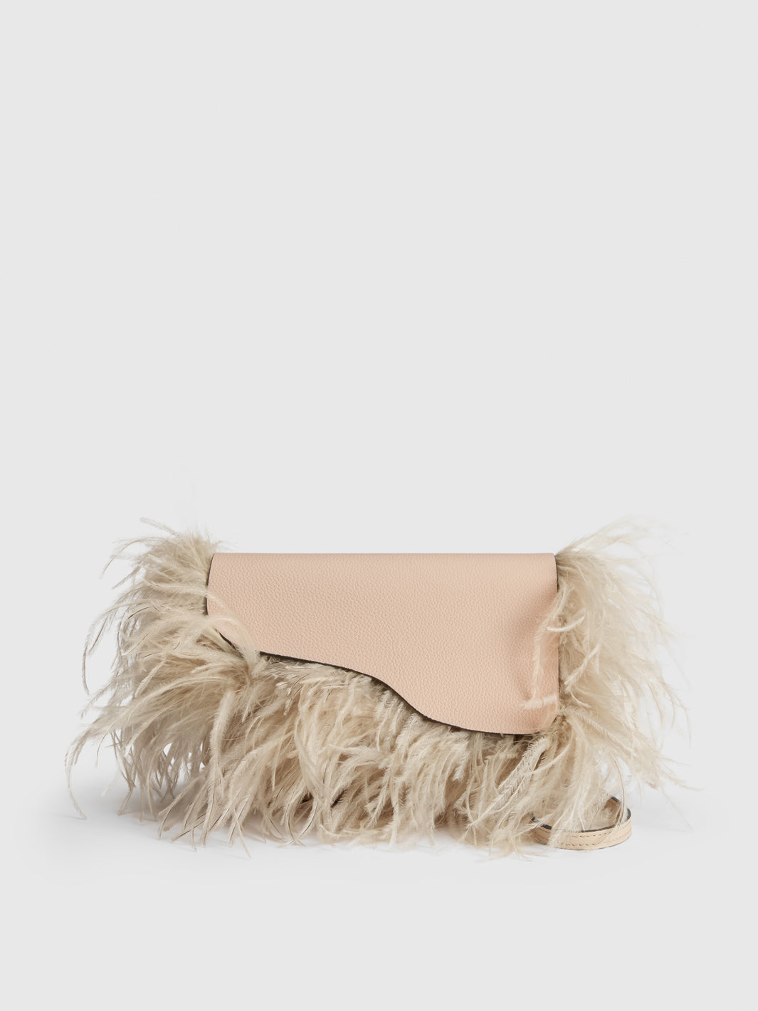 Scarlino Cipria Grained Leather/Feathers Pouch Bag