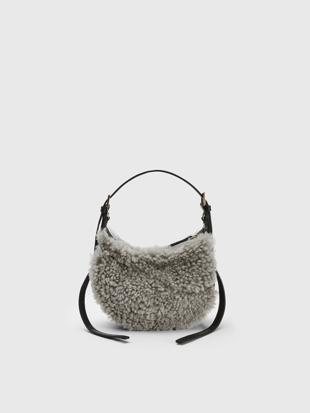 Silea Grey/Black Shearling/Leather Mini hobo bag