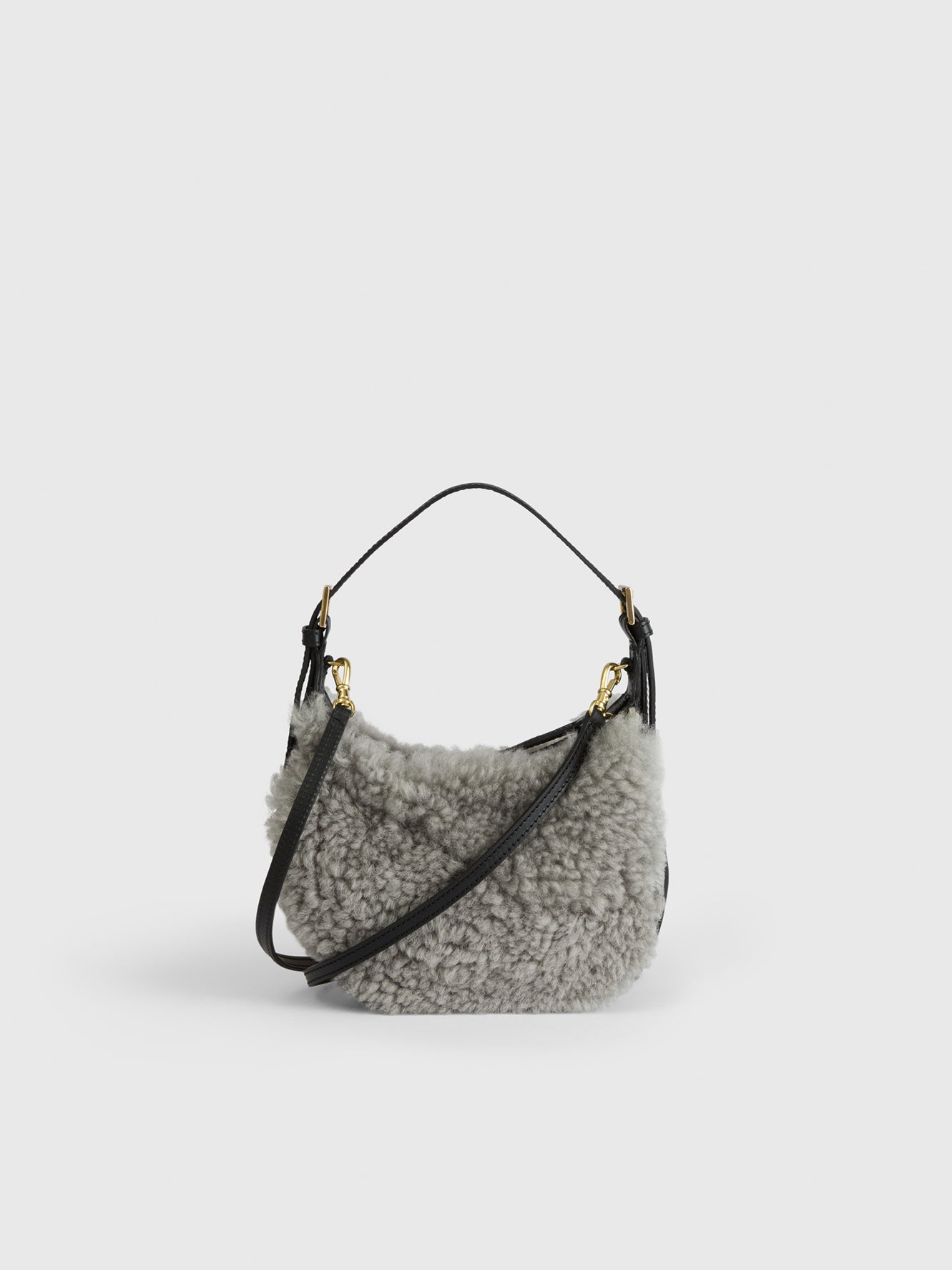 Silea Grey/Black Shearling/Leather Mini hobo bag