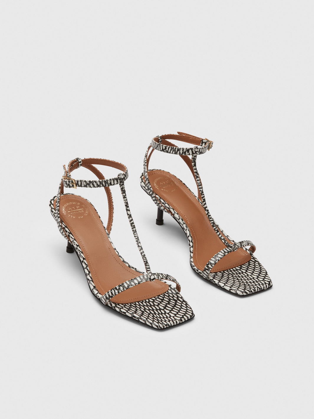 Taccoli Black/Linen Printed Graphic Snake Nappa Heeled sandals