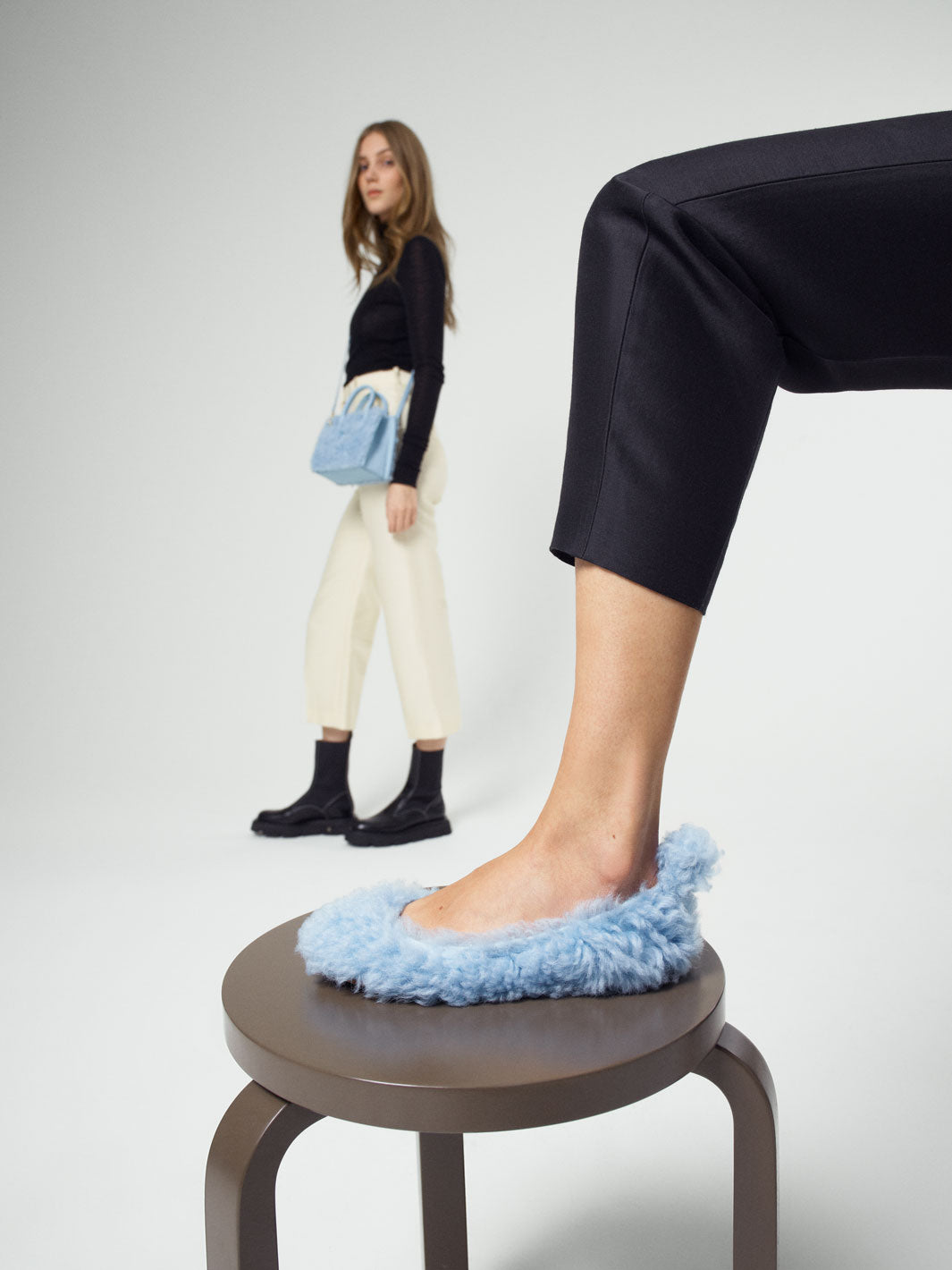 Teano Baby Blue Shearling Ballet flats – ATP Atelier