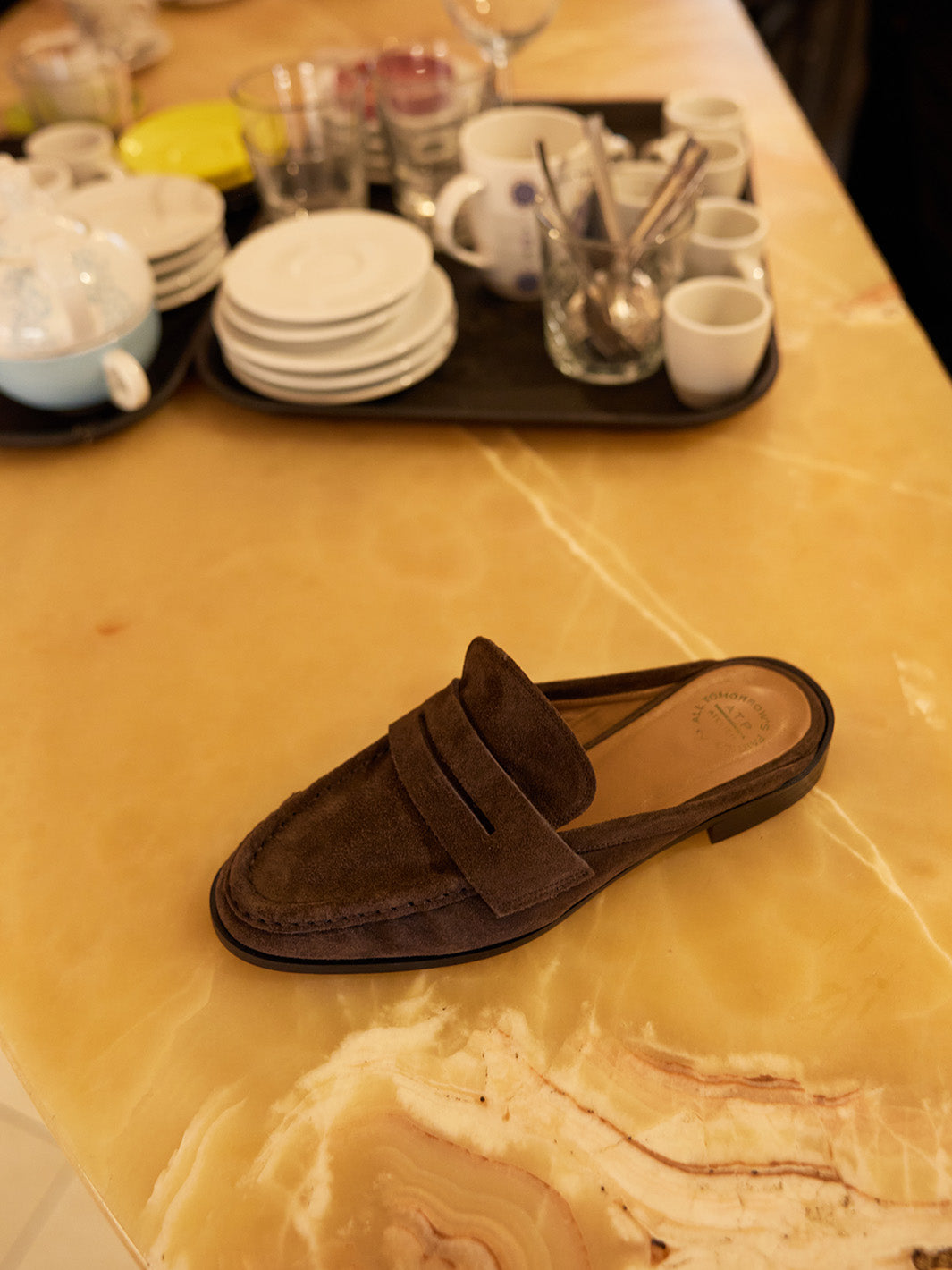 Capriana Walnut Suede Slip-ins | ATP Atelier | Official Site