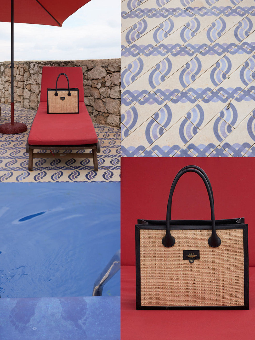 Montefalcione Natural/Black Raffia/Leather Book bag