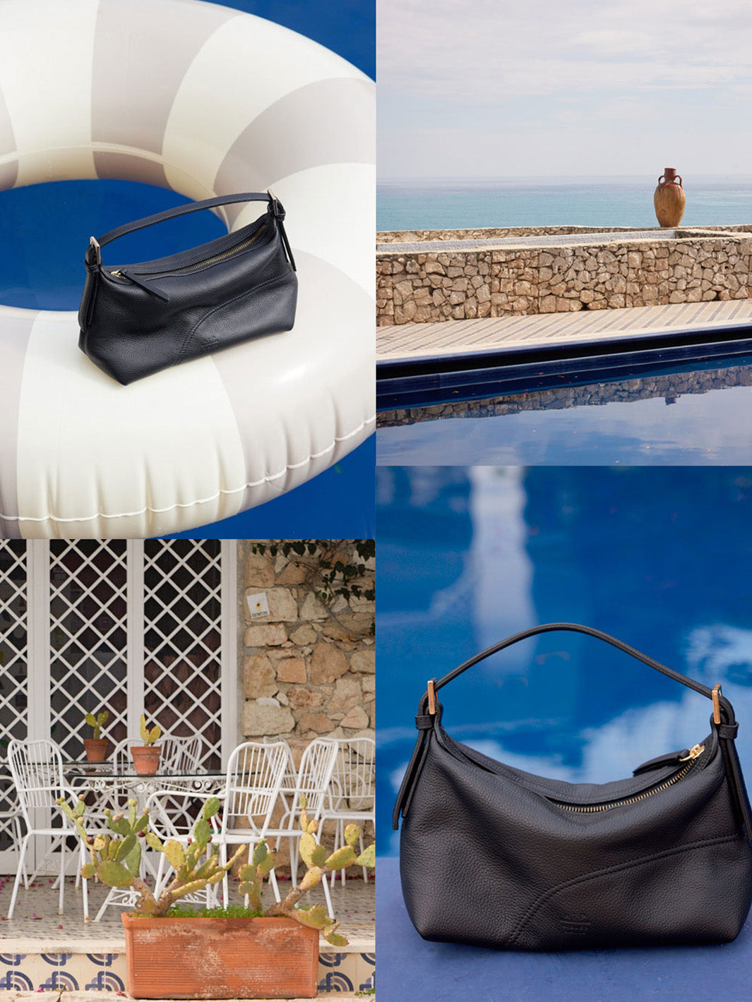 Vadena Black Grained Leather Pouch