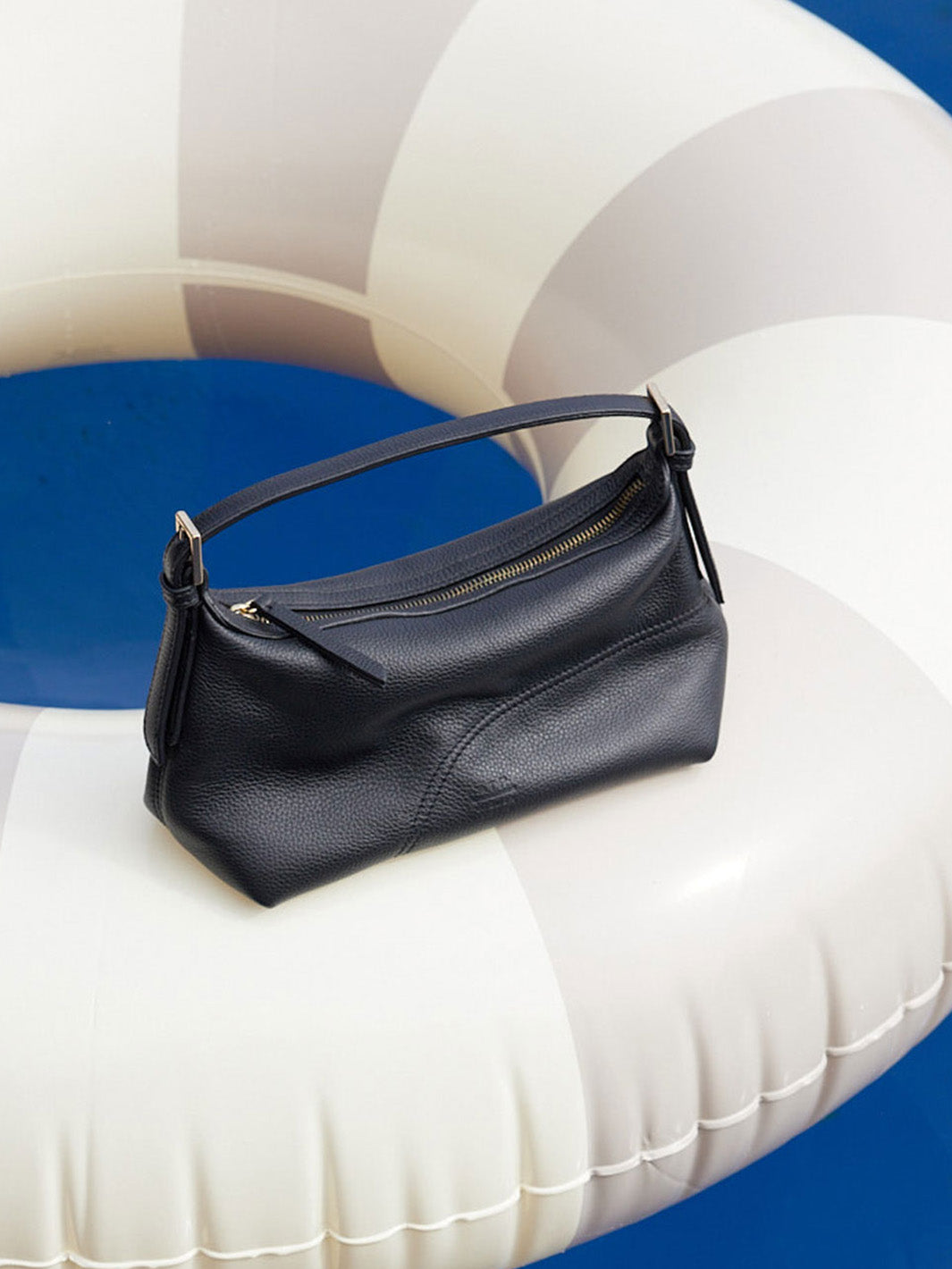 Vadena Black Grained Leather Pouch