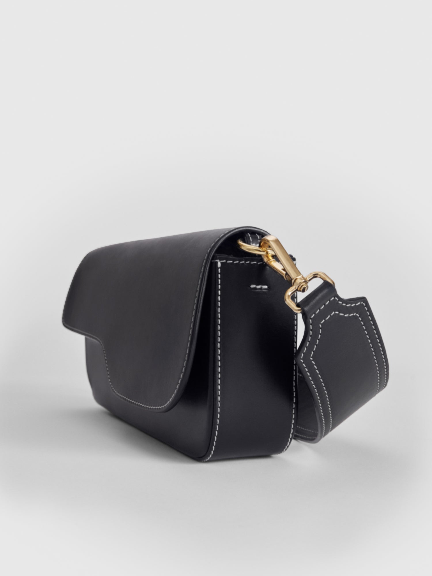 Ercolano Black/Contrast stitch Leather Shoulder bag