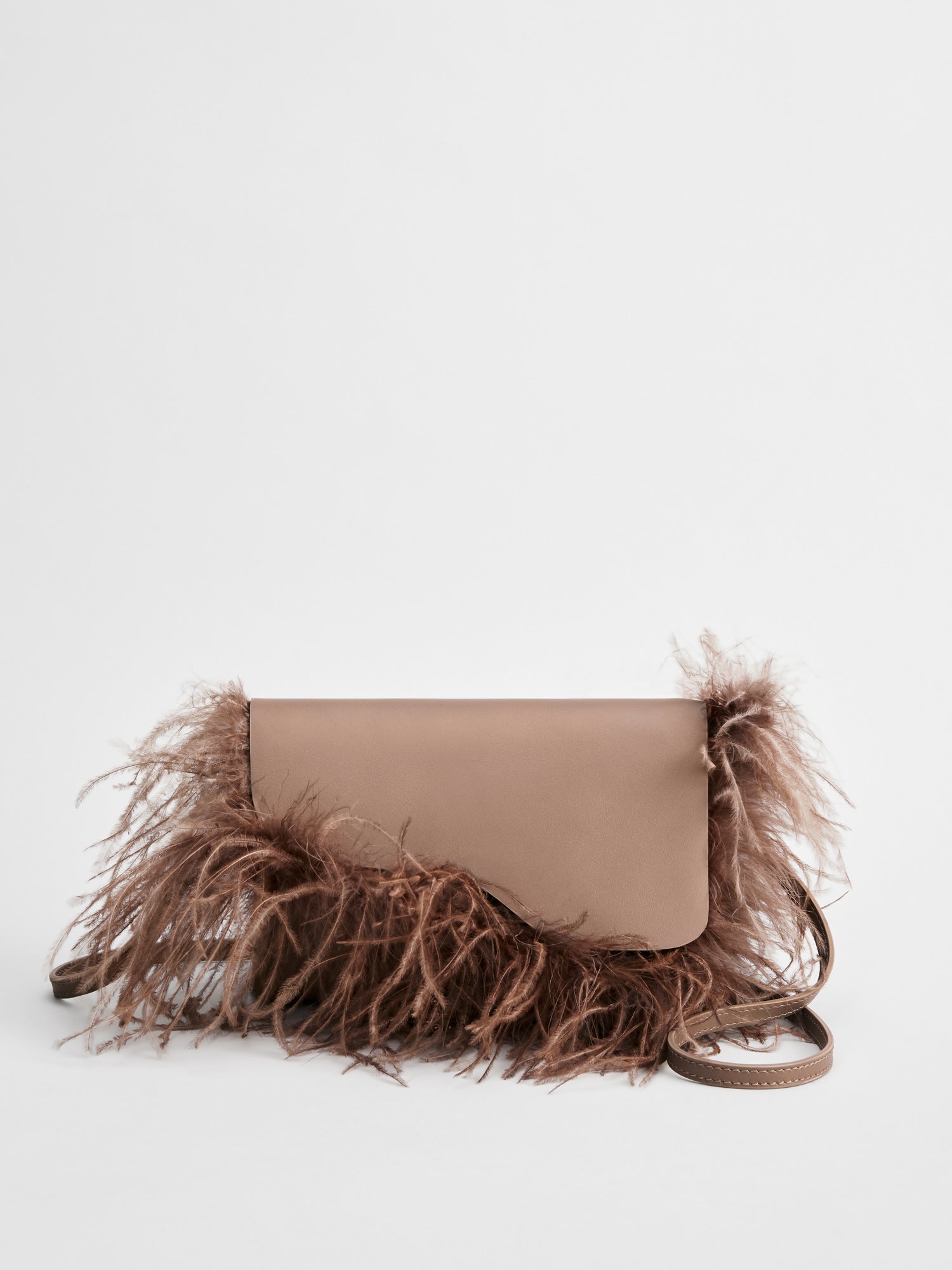Scarlino Hazelnut Nappa/Feathers Pouch Bag