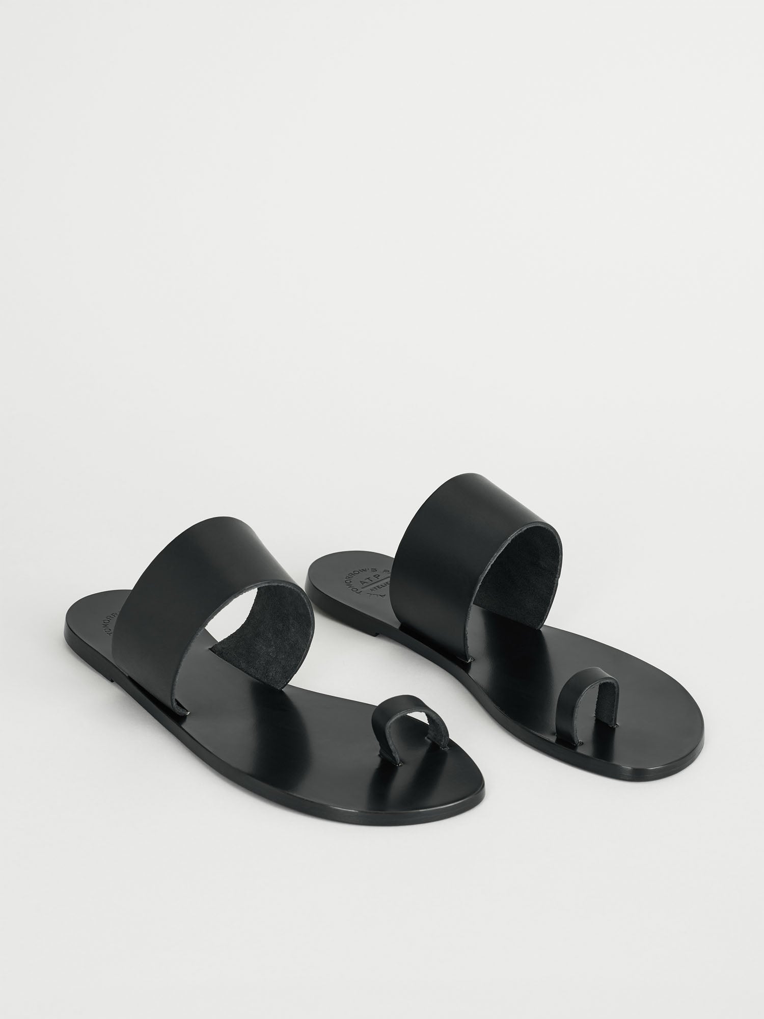 Astrid Black Leather Flat sandals – ATP Atelier